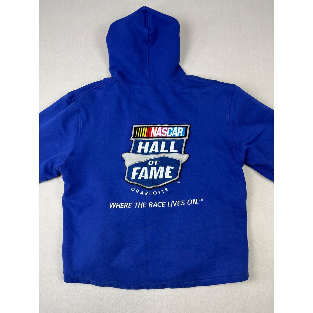 Nascar Jacket Mens L‎ Blue Full Zip Hooded Charlotte Hall Of Fame Motorsport